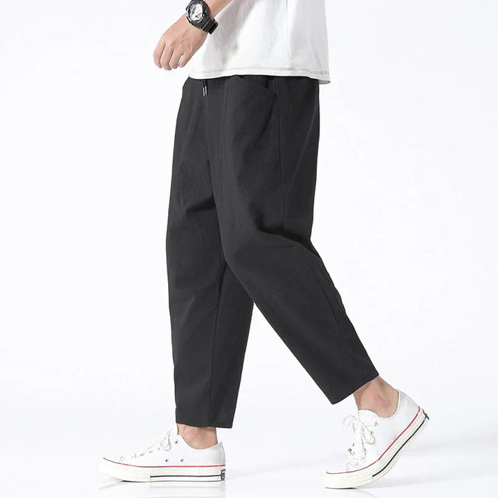 Comfortable men's ankle-length pants with a relaxed fit, ideal for casual summer fashion and daily apparel.