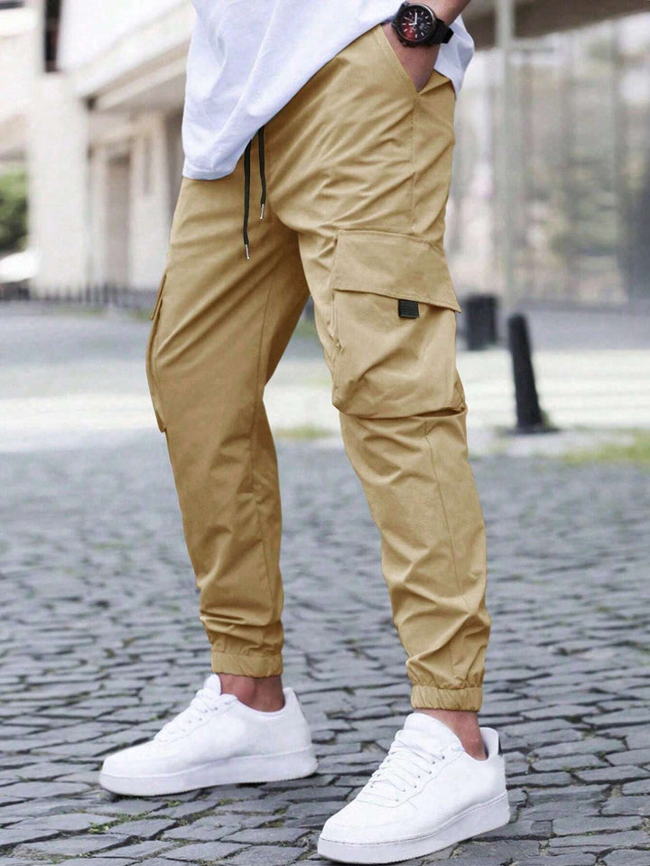 Men's jogger cargo pants in dark blue, perfect for summer casual wear and streetwear