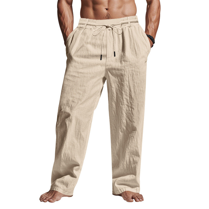Comfortable men's drawstring pants, relaxed fit, full length, ideal for versatile summer and everyday wear.