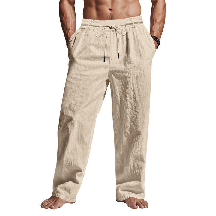 Comfortable men's drawstring pants, relaxed fit, full length, ideal for versatile summer and everyday wear.