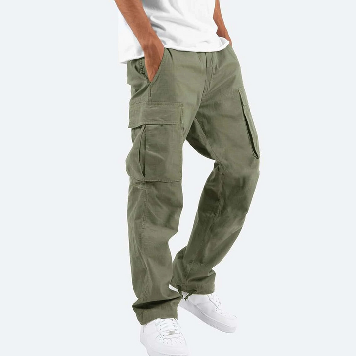 Men's straight leg cargo pants, relaxed fit for ultimate comfort. Essential multi-pocket trousers for casual outdoor wear.