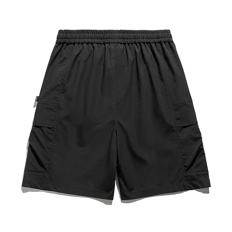 Comfortable men's relaxed fit cargo shorts with elastic drawstring waist, ideal for casual and active spring days.