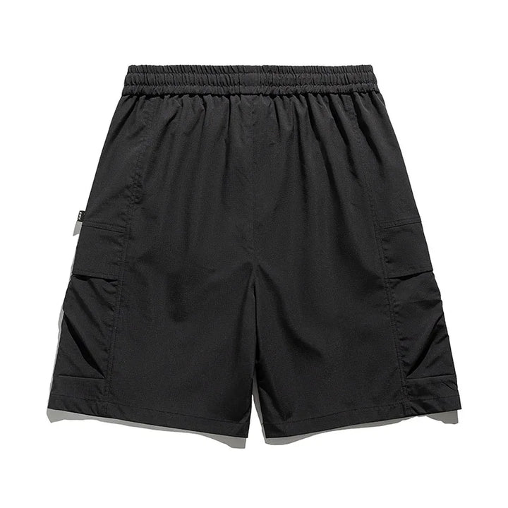Comfortable men's relaxed fit cargo shorts with elastic drawstring waist, ideal for casual and active spring days.
