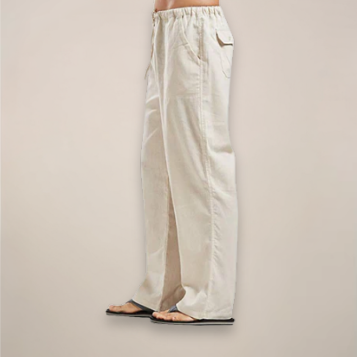 Lightweight men's apparel: relaxed fit drawstring pants, great for casual summer outfits and lounging.