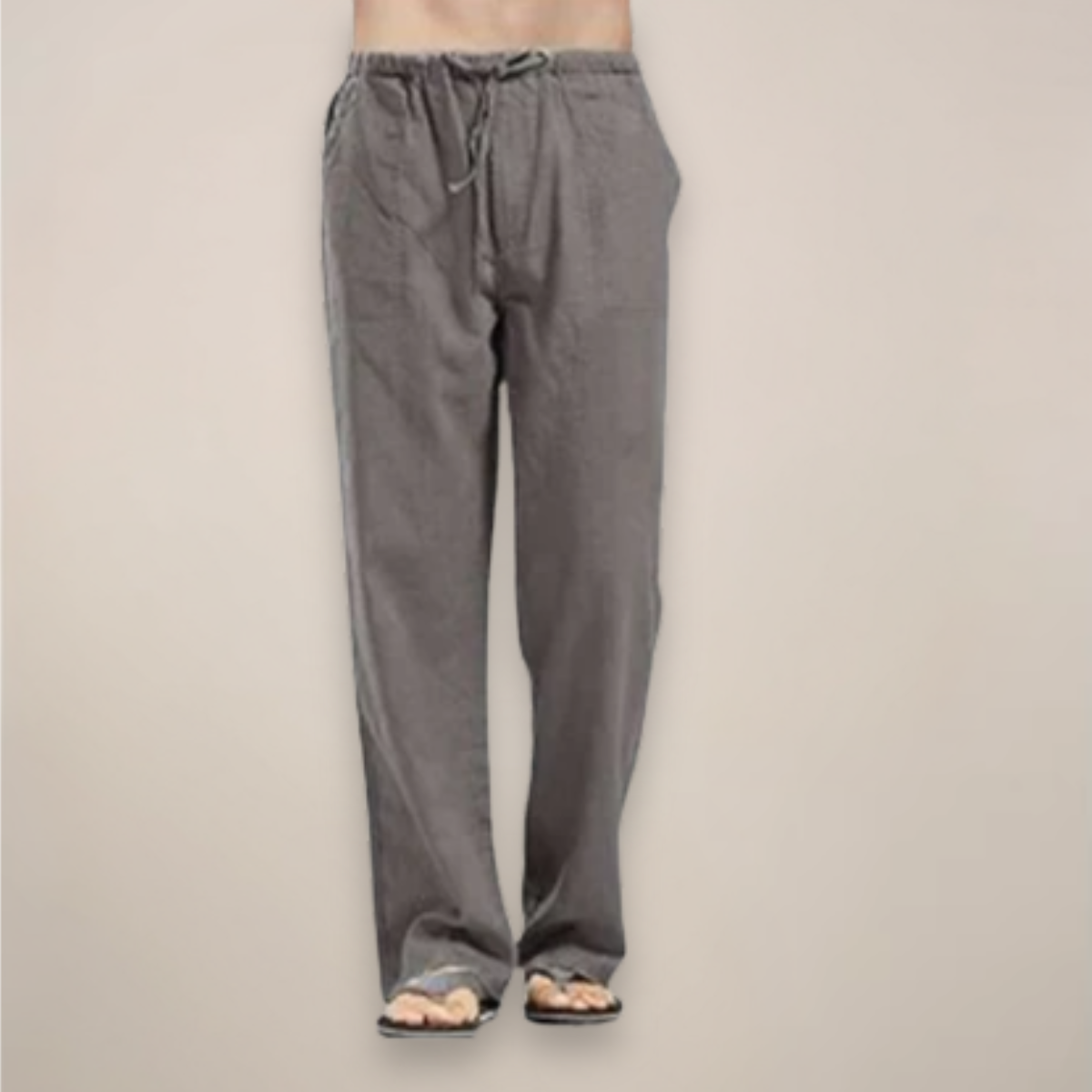 Summer-ready men's drawstring pants, relaxed fit and lightweight, essential for comfortable casual apparel.