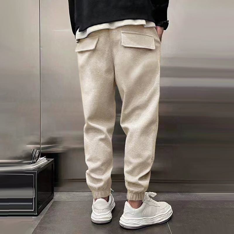 Inside view of men's relaxed fit casual trousers, highlighting soft lining for ultimate comfort