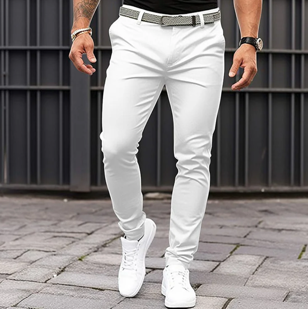 Men's relaxed fit cotton blend trousers in a versatile smart casual style, new.