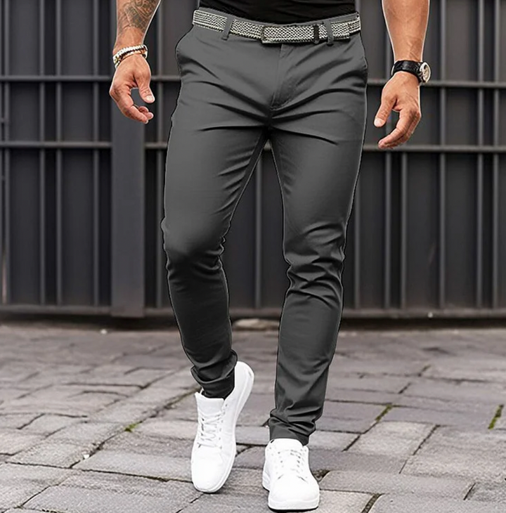 Comfortable men's cotton blend trousers, relaxed fit, perfect for all-season wear.