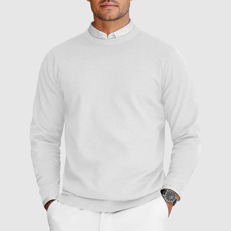 Versatile men's crew neck pullover. Relaxed fit long-sleeve jumper, ideal for casual layering in fall and winter.