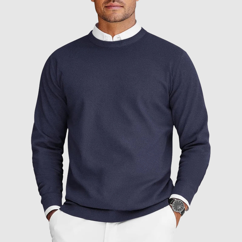 Stylish men's relaxed fit crew-neck jumper. A comfortable, versatile long-sleeve pullover for modern casual fashion.