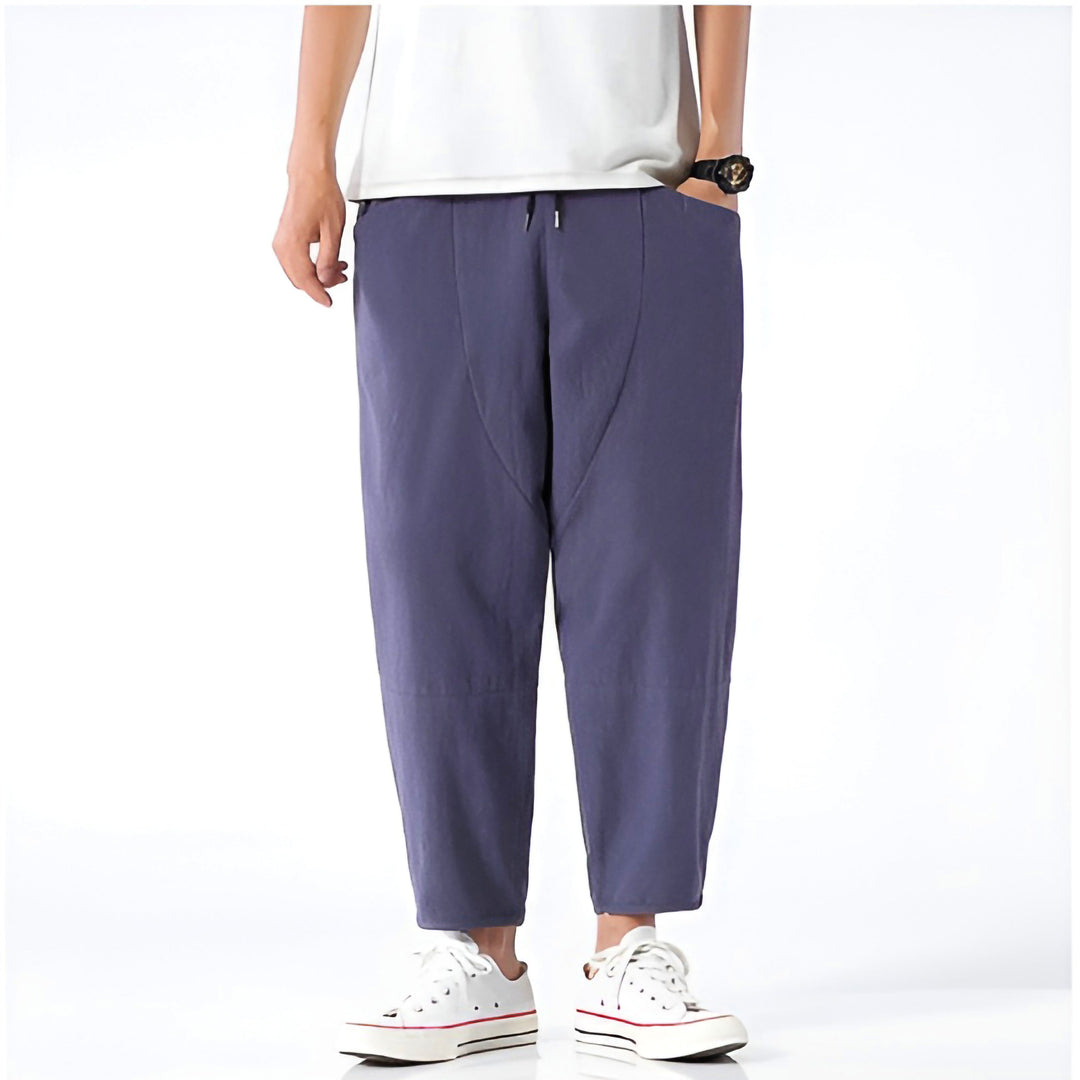Men's relaxed fit cropped chinos for modern casual wear.