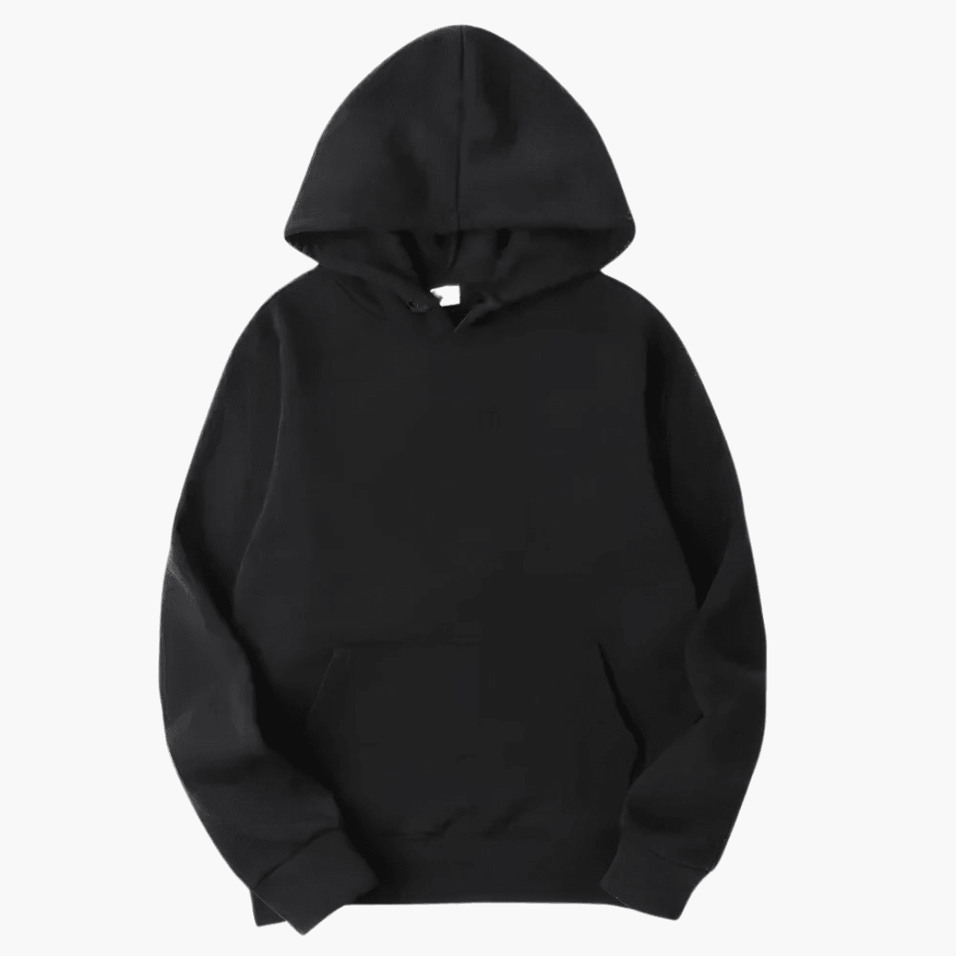 Men's relaxed fit drawstring hoodie in black, ideal for casual wear and daily comfort