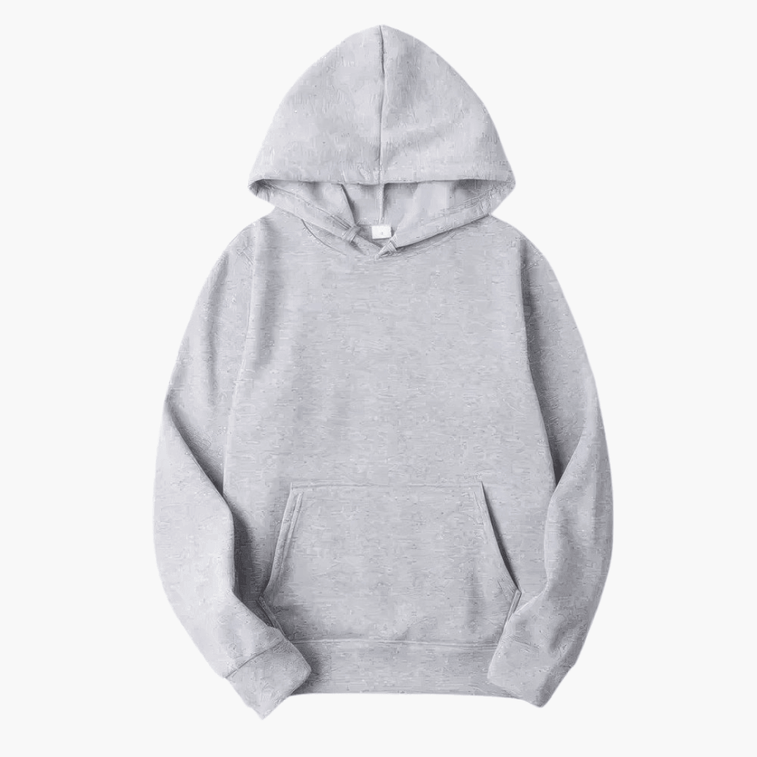 Relaxed fit men's dark blue hoodie, featuring front pocket, great for active wear
