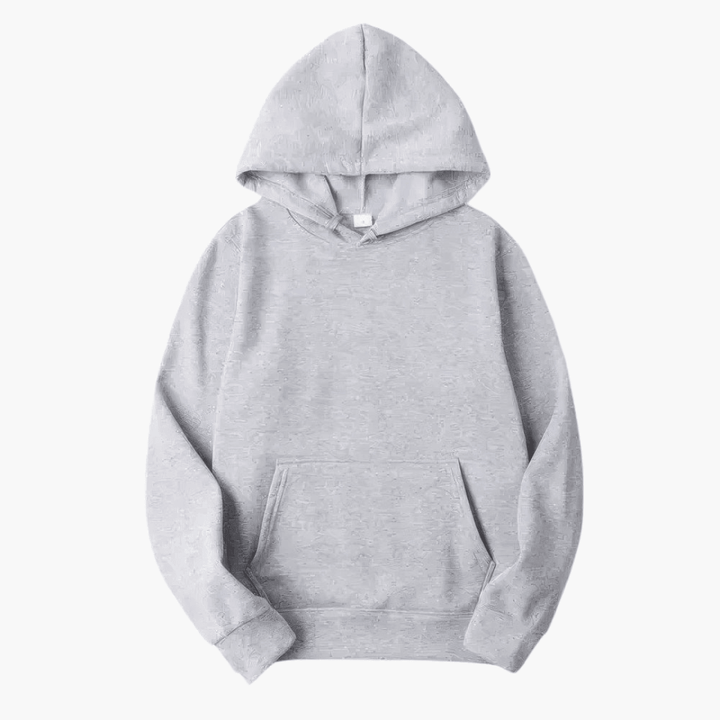Relaxed fit men's dark blue hoodie, featuring front pocket, great for active wear
