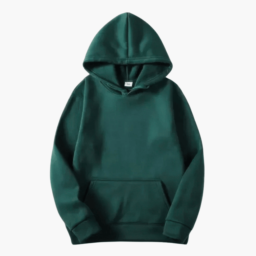 Comfortable men's olive green hoodie, relaxed fit, essential casual pullover