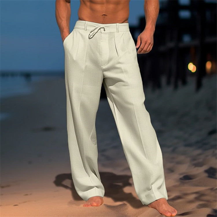 Stylish men's drawstring casual pants, relaxed fit, ideal for travel or everyday comfort.