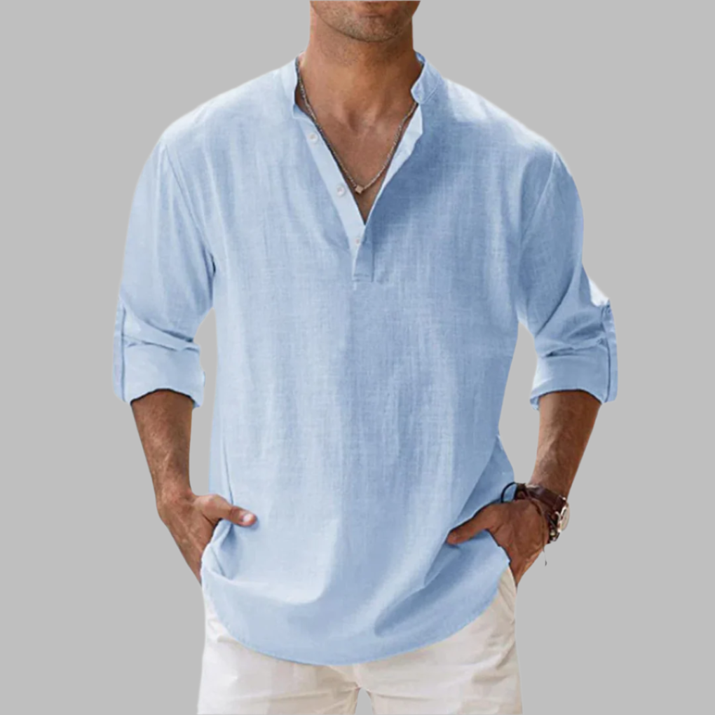 Men's relaxed fit linen casual shirt in white, perfect for summer beach wear