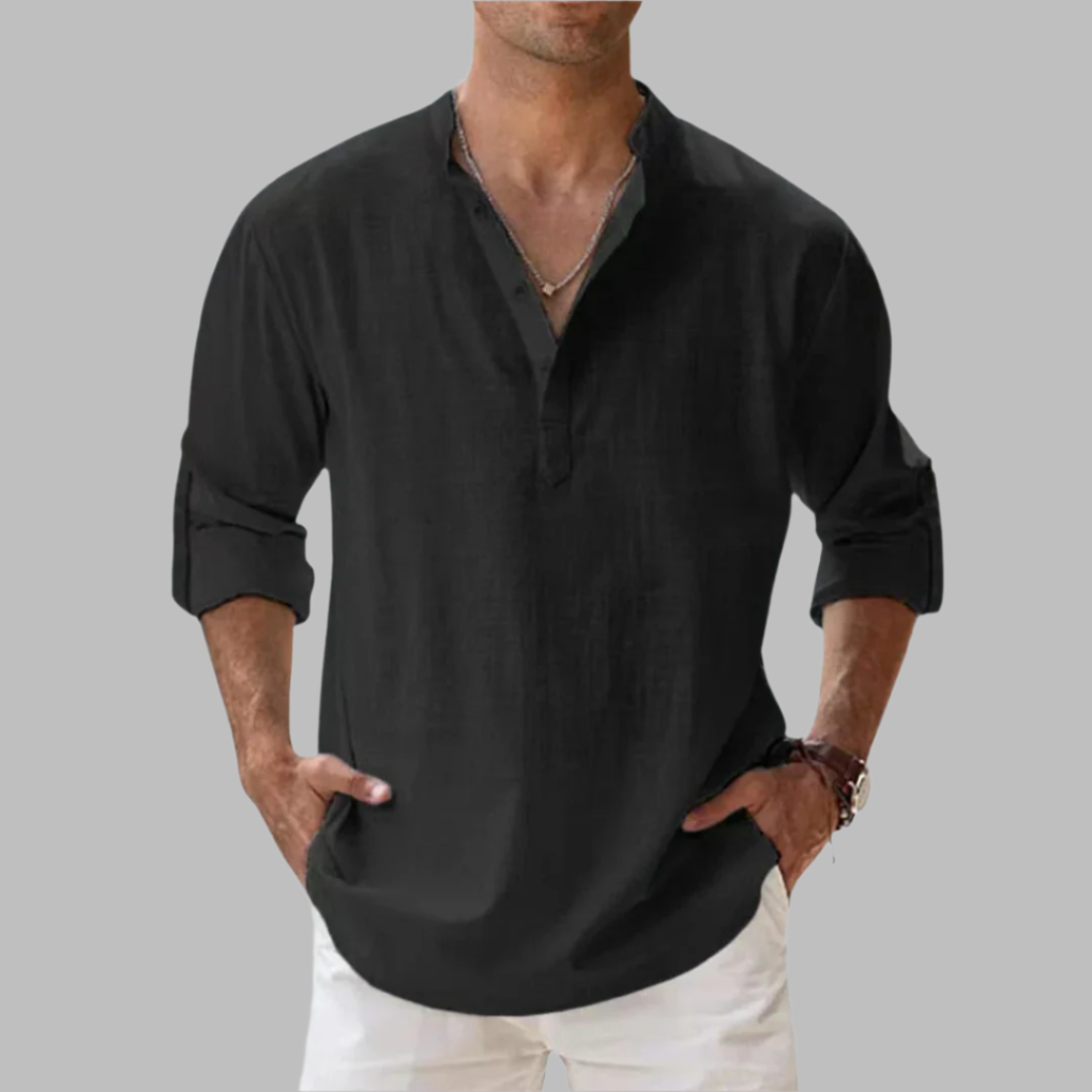 Lightweight men's linen button-down shirt, relaxed fit for casual summer fashion