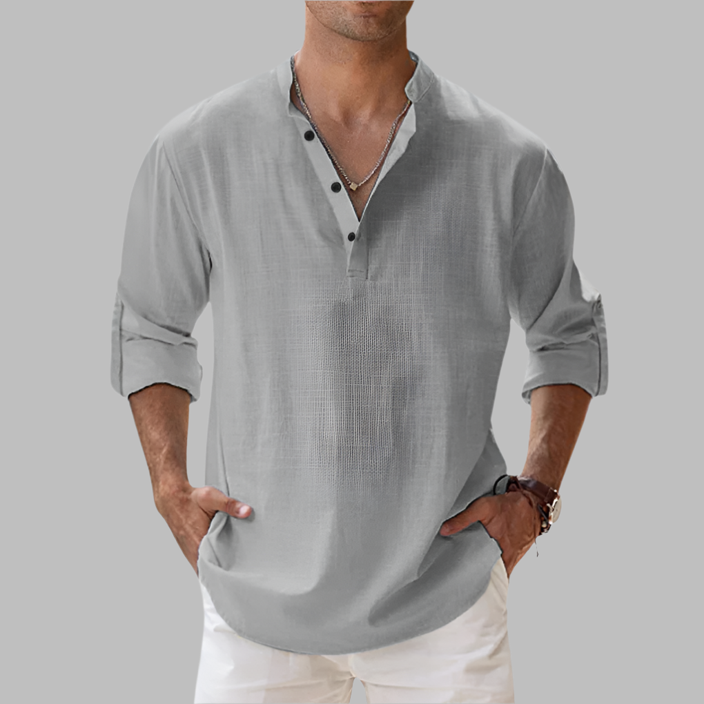 New men's relaxed fit linen shirt, breathable and comfortable for warm weather