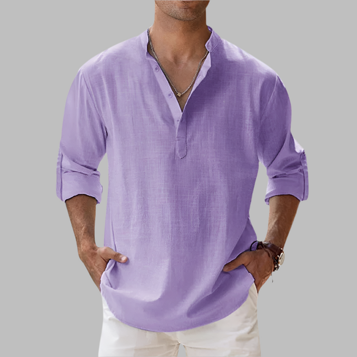 Men's relaxed fit linen shirt in a neutral tone, versatile for any summer occasion