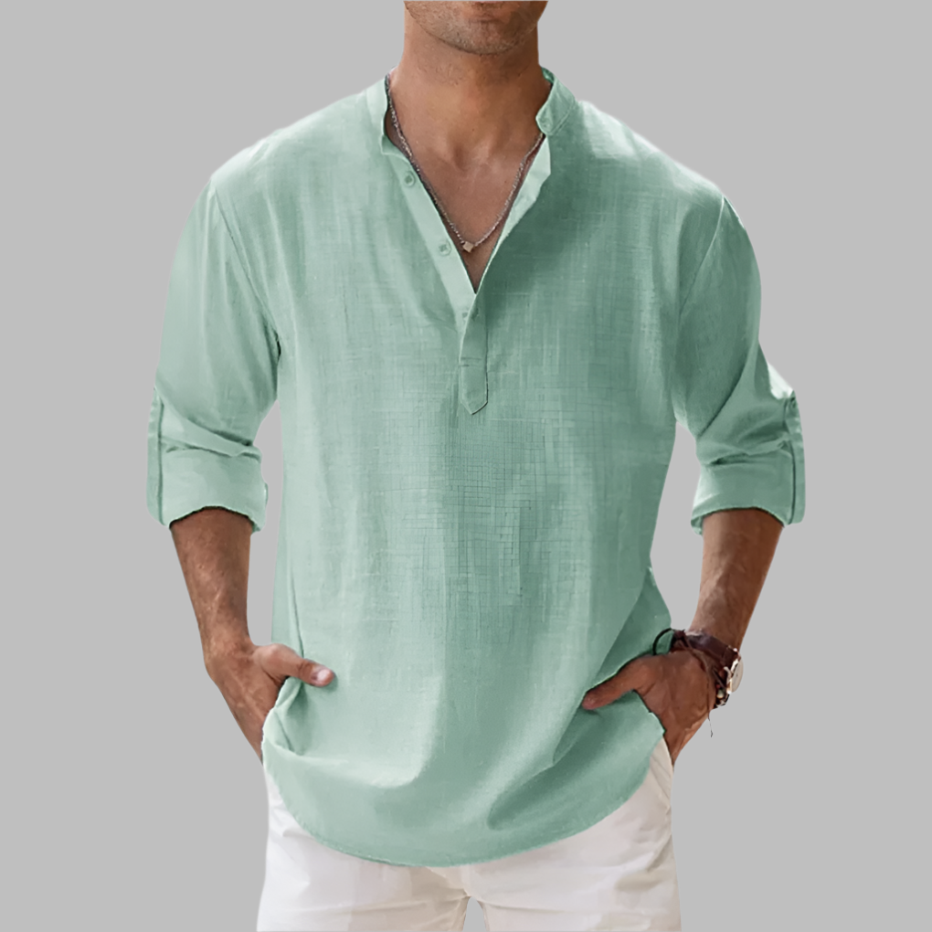 Button-down men's linen shirt, relaxed fit for ultimate comfort in summer fashion