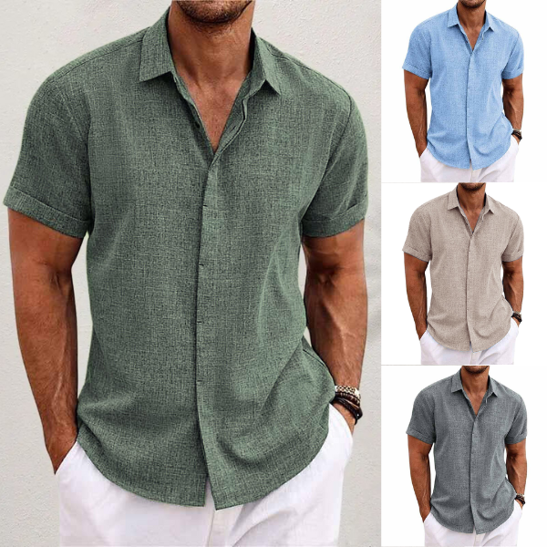 Men's summer essential: a breathable short sleeve linen shirt with a relaxed fit for ultimate comfort.