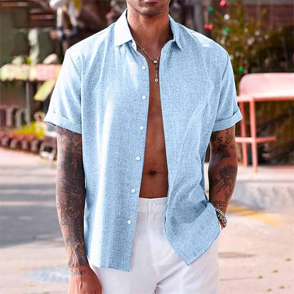 Casual men's linen short sleeve top, designed for ultimate comfort and breathability in warm weather.