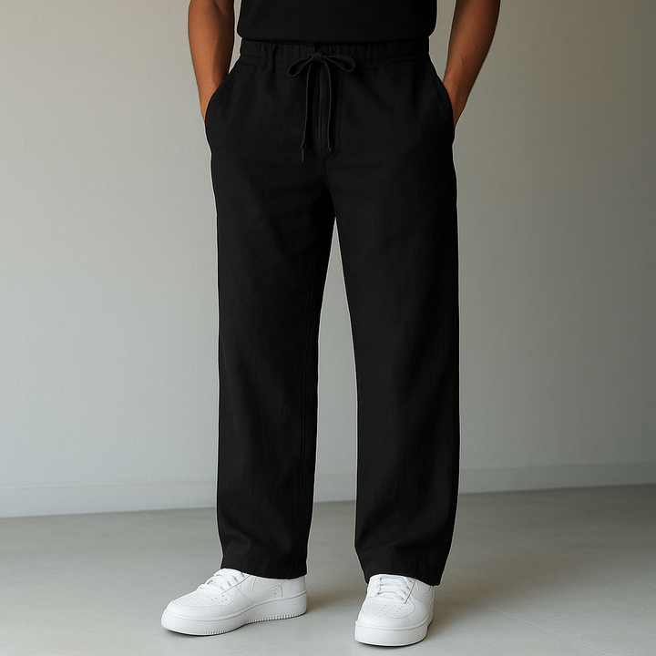 Breathable men's linen trousers, relaxed fit, drawstring waist. Perfect for casual summer wear & holidays.