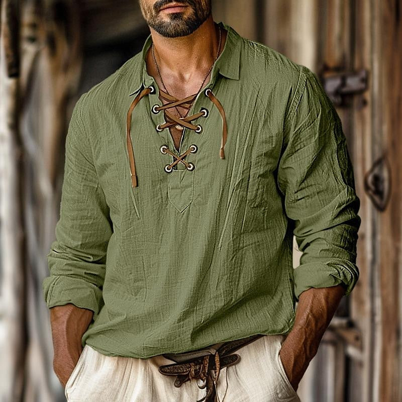 Comfortable men's breathable long sleeve shirt, relaxed fit, ideal casual wear for warm weather versatility.