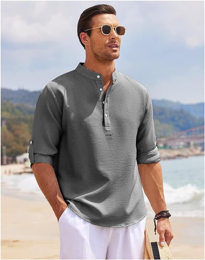 Men's relaxed fit long sleeve casual shirt, versatile everyday style.