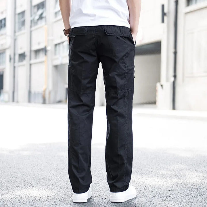 Gray men's relaxed fit organic cotton cargo pants, comfortable casual wear