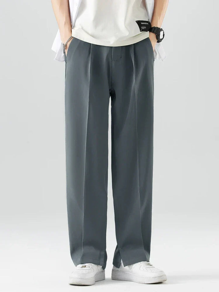 Grey men's relaxed fit straight leg chino trousers, an essential comfortable & stylish pant for smart casual looks.