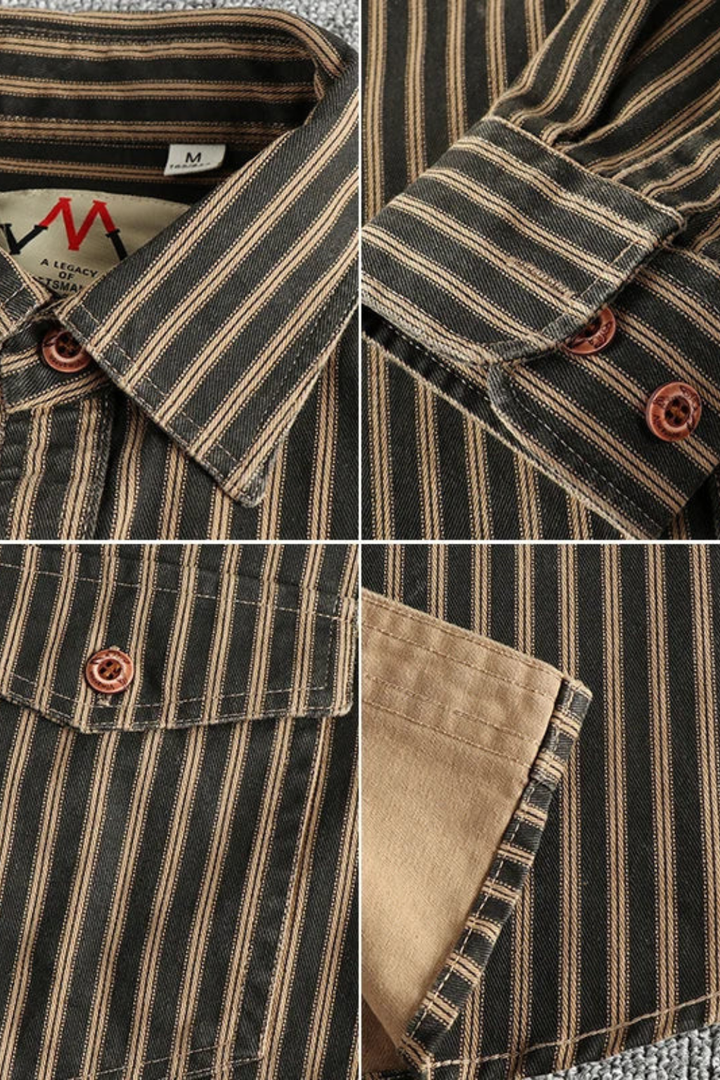 Striped men's long sleeve button-up shirt, relaxed fit, perfect for everyday casual style.