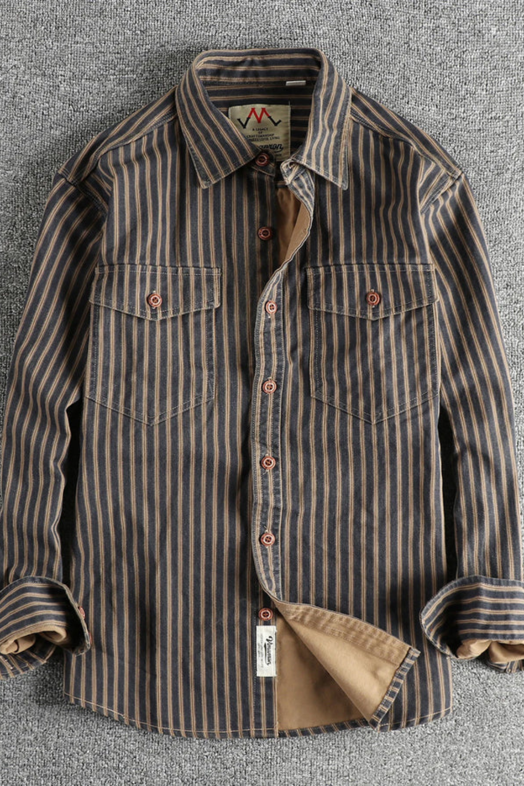 Men's long sleeve striped shirt, relaxed fit, button-up design for casual fashion.