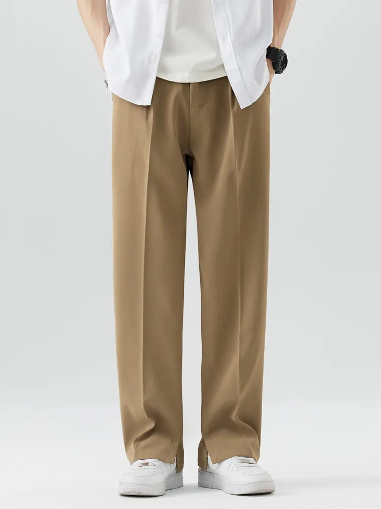 Men's relaxed fit wide leg khaki trousers, perfect for casual summer fashion