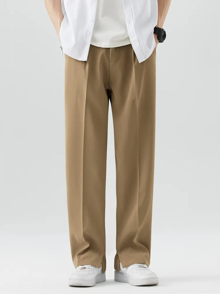 Men's relaxed fit wide leg khaki trousers, perfect for casual summer fashion