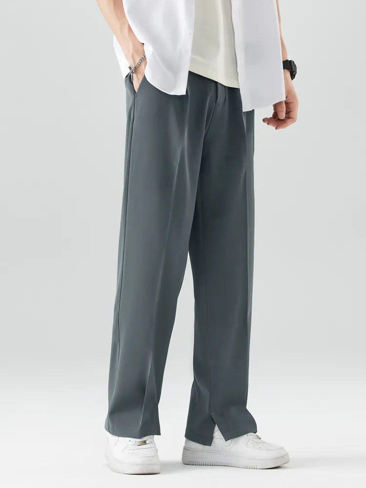 Grey men's relaxed fit wide leg trousers, a smart casual and fashionable choice