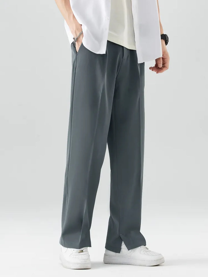Grey men's relaxed fit wide leg trousers, a smart casual and fashionable choice