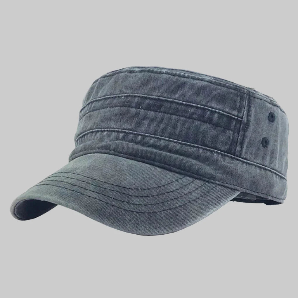 Adjustable men's retro military cap. Available in dark green, black, dark blue & khaki for versatile style.