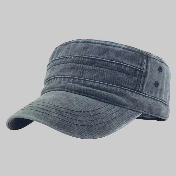 Adjustable men's retro military cap. Available in dark green, black, dark blue & khaki for versatile style.