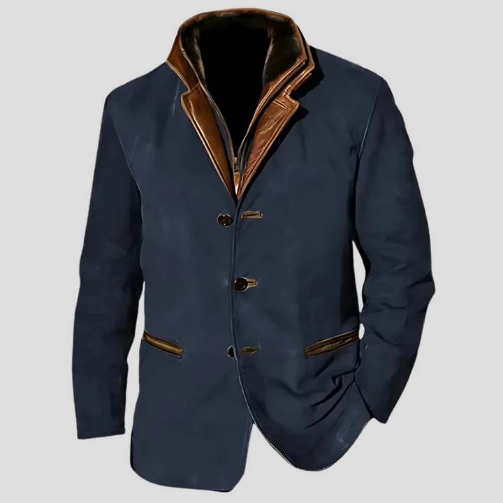 Men's retro contrast collar lightweight casual jacket in navy polyester for spring/autumn fashion