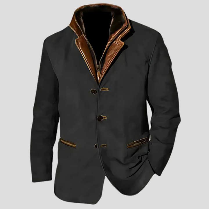 Stylish men's single-breasted lightweight jacket with retro contrast collar, perfect for casual wear