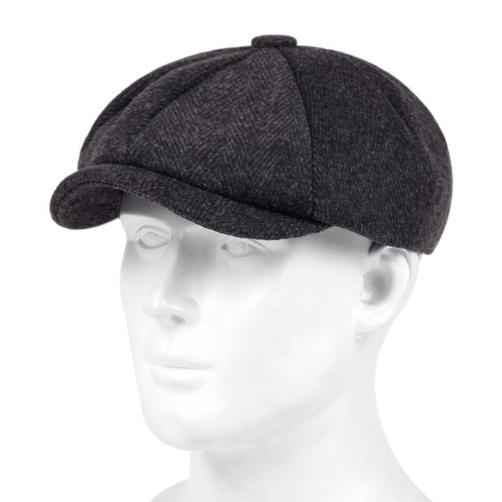 Men's classic flat cap, herringbone, retro style, essential vintage accessory.