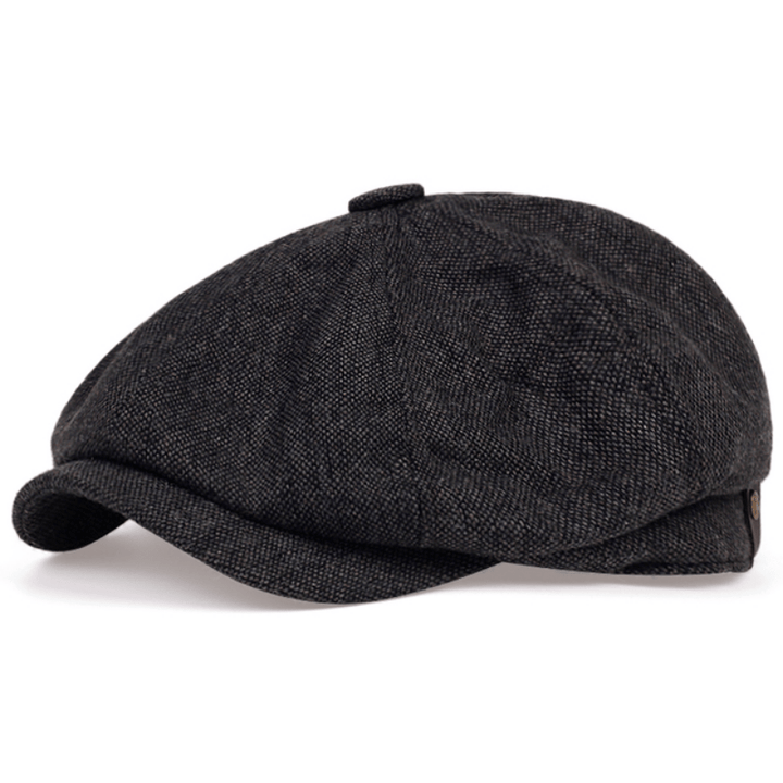 Stylish men's headwear, retro flat cap, classic herringbone design, men's fashion.