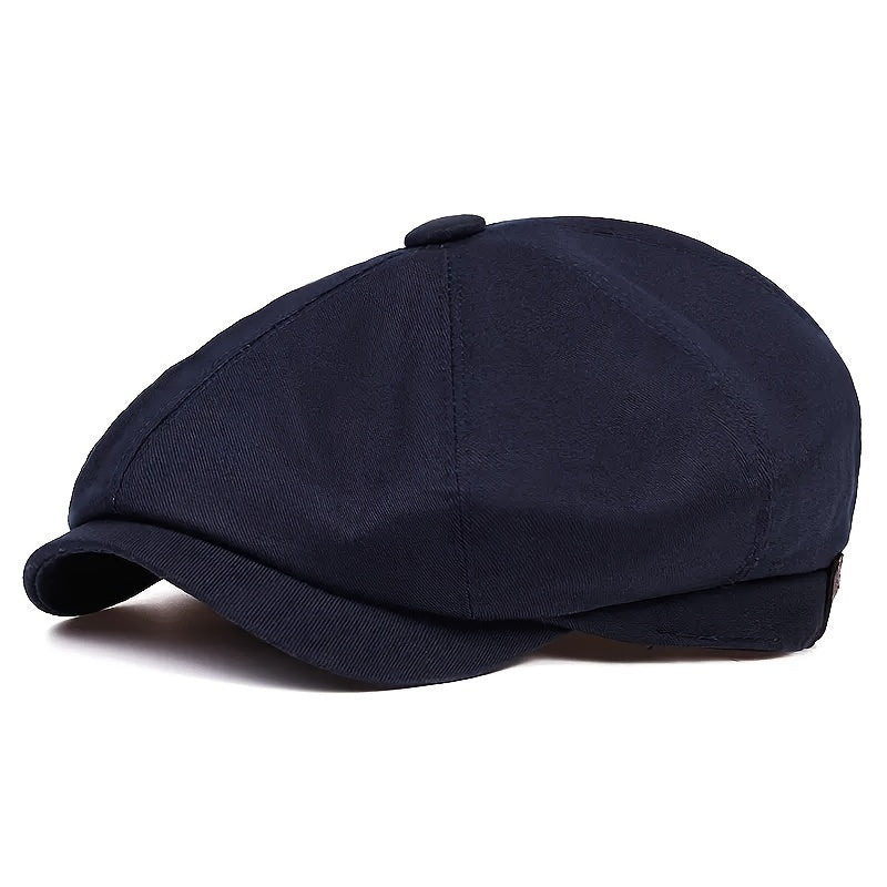 Detailed herringbone pattern on a men's retro flat cap, vintage style.