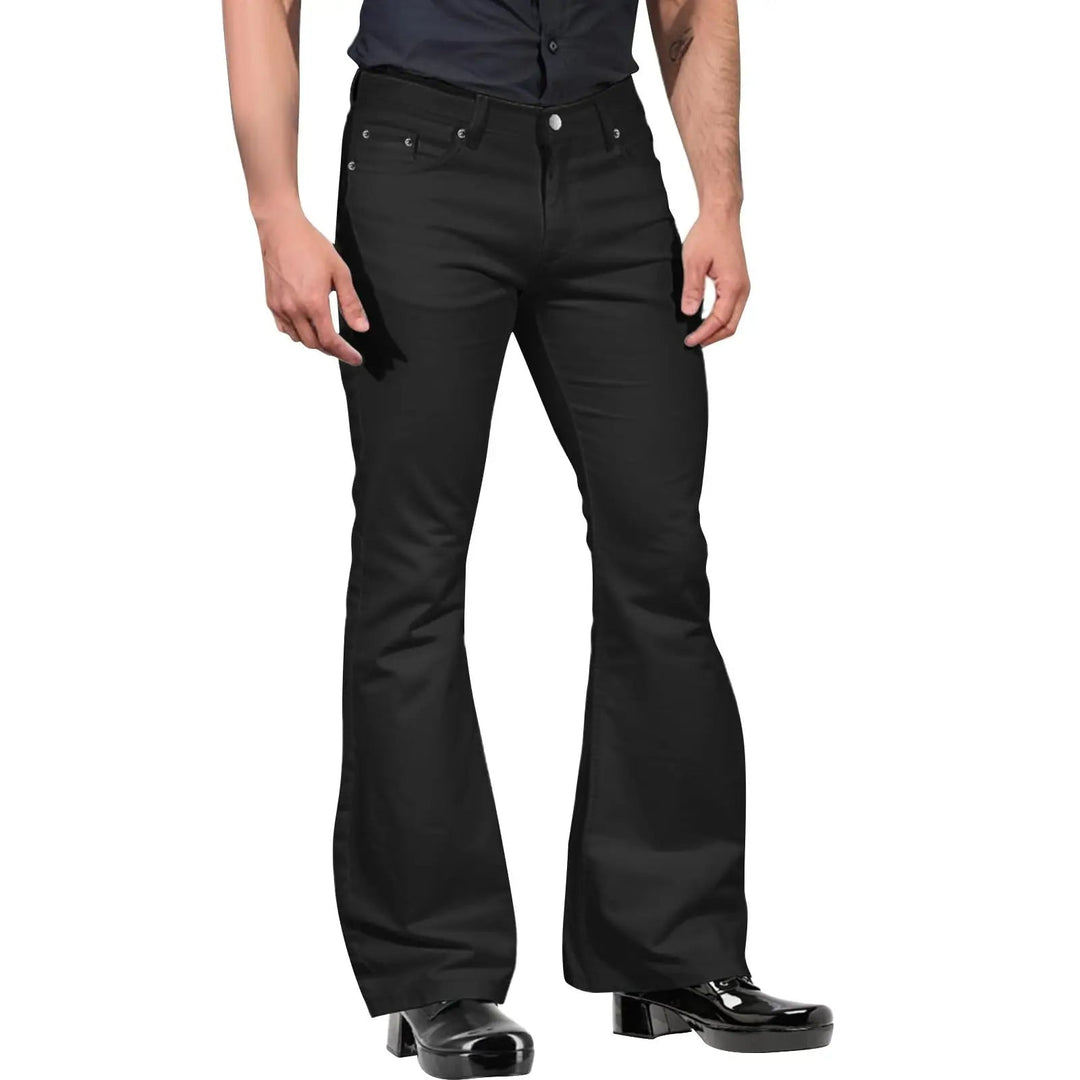 Tailored fit men's flared trousers in a retro style, perfect for sophisticated men's fashion. Versatile formal/casual pants.