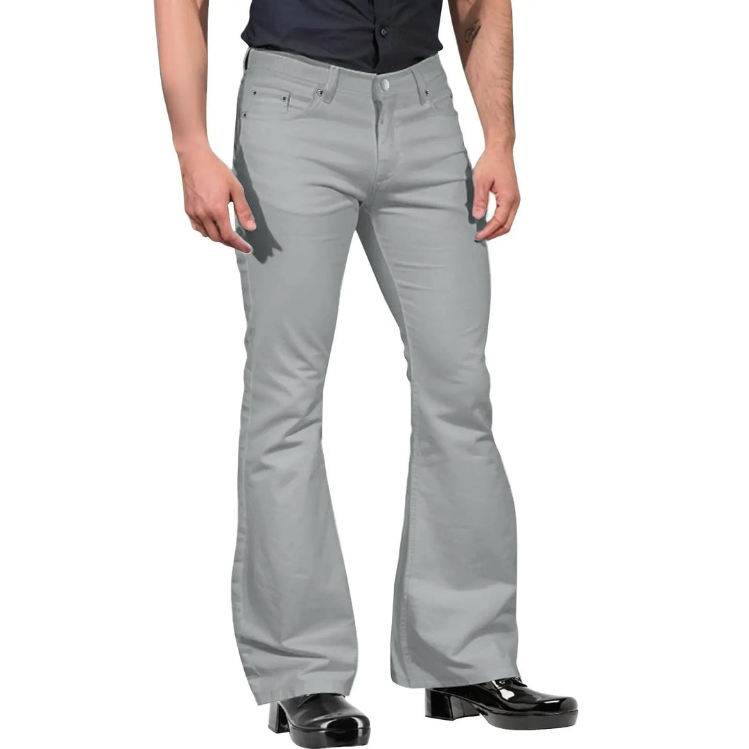 Stylish men's retro flared trousers, tailored fit. Versatile casual or formal pants for contemporary men's fashion.