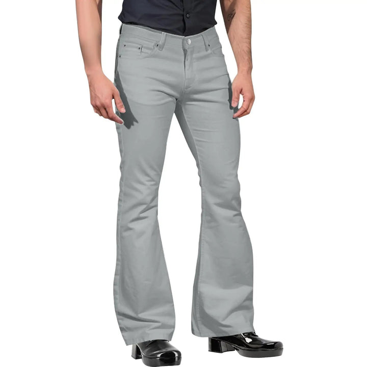 Stylish men's retro flared trousers, tailored fit. Versatile casual or formal pants for contemporary men's fashion.
