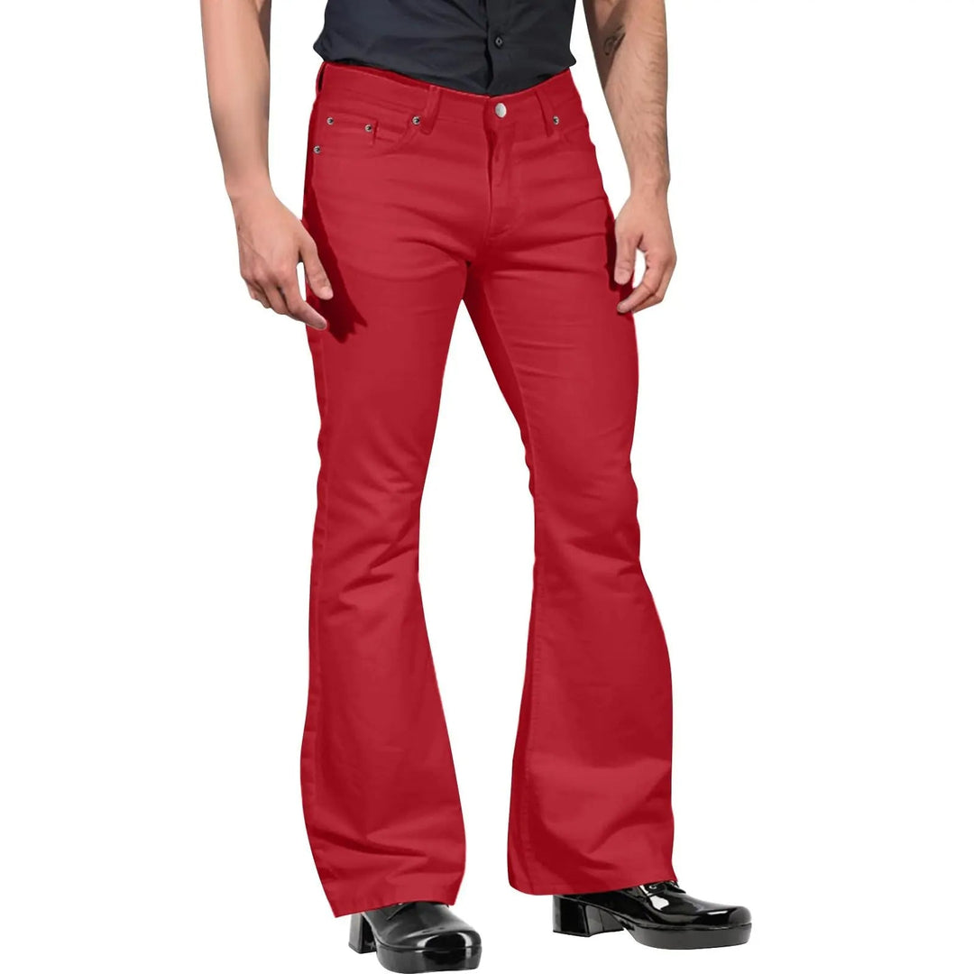 Statement men's flared leg trousers in a retro tailored fit, a must-have for distinctive men's fashion trends.