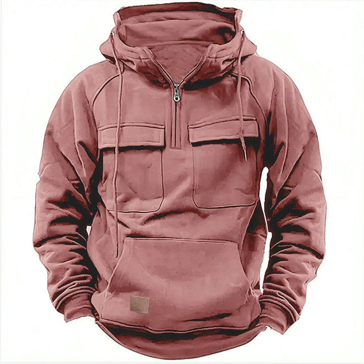 Stylish men's outerwear: a retro motorcycle hoodie with rugged appeal, ideal for streetwear & comfort.